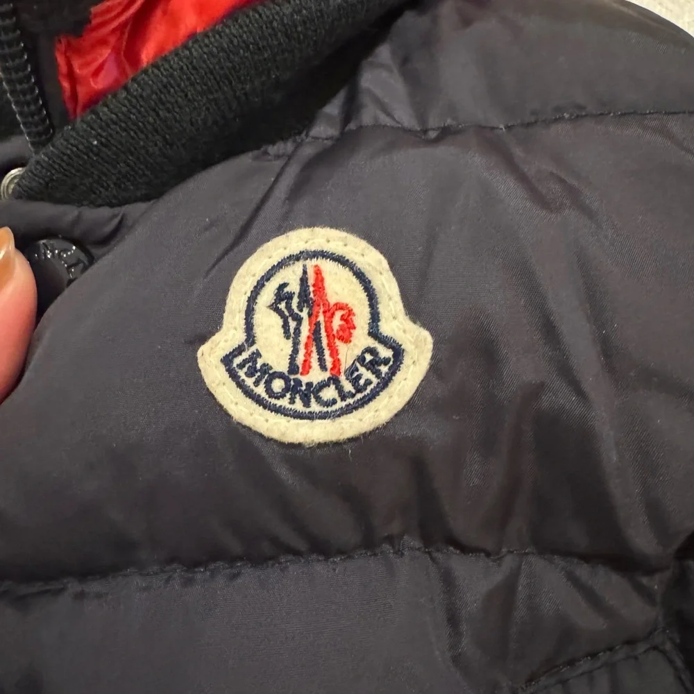 Moncler Kids Red and Black Quilted Puffer Jacket with Hood